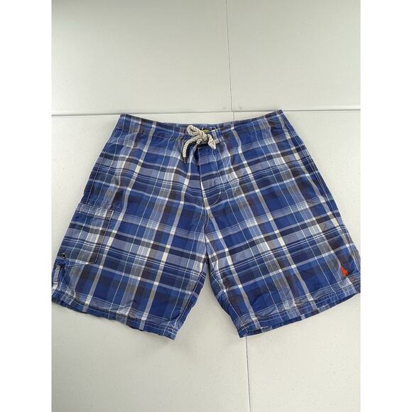 Polo Ralph Lauren Men's size 36 Blue Plaid Swimwear Board Shorts Unlined Zipper - Picture 1 of 14